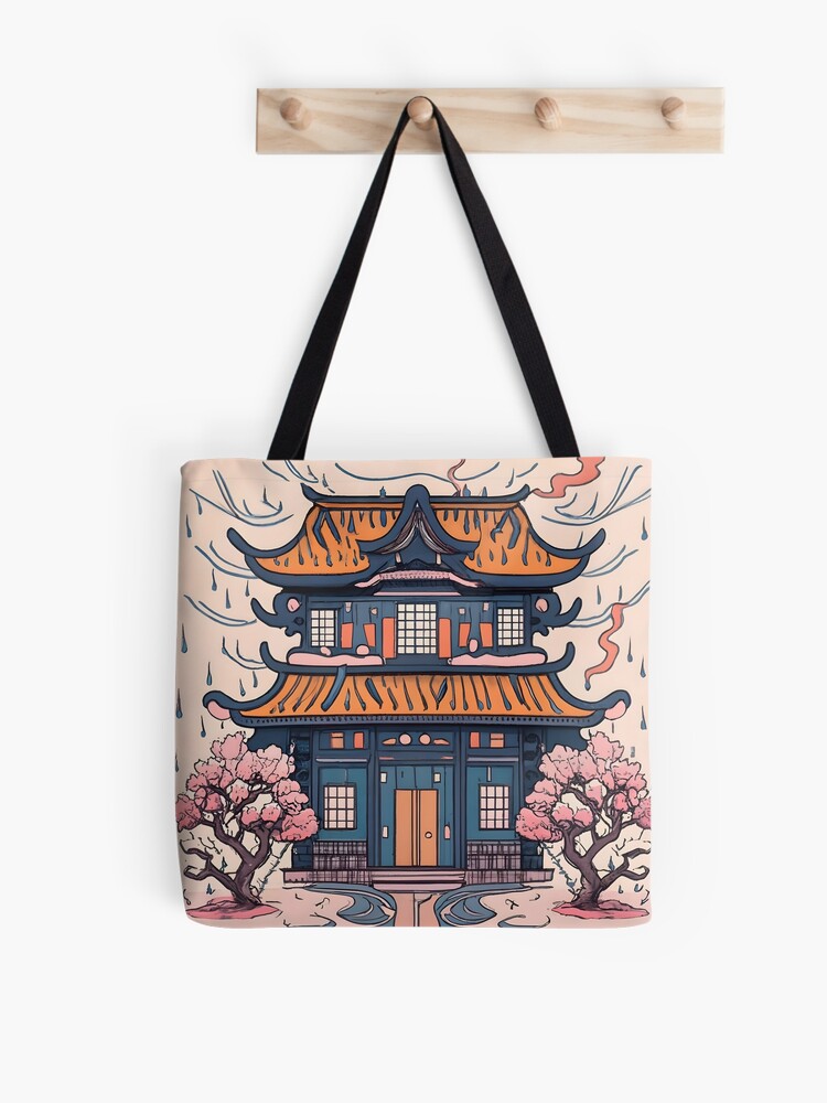 Thumbnail 1 of 2, Tote Bag, Old Traditional Chinese house Siheyuan, minimalistic ink drawing designed and sold by Patricks-Art.