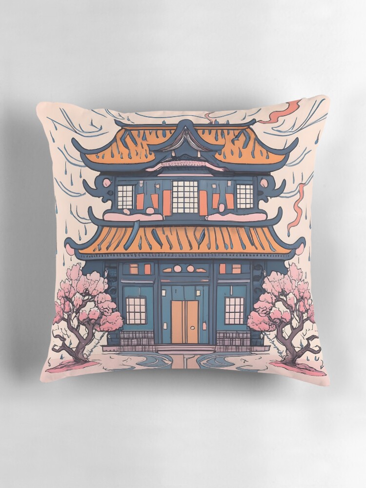 Thumbnail 3 of 4, Pillow, Old Traditional Chinese house Siheyuan, minimalistic ink drawing designed and sold by Patricks-Art.