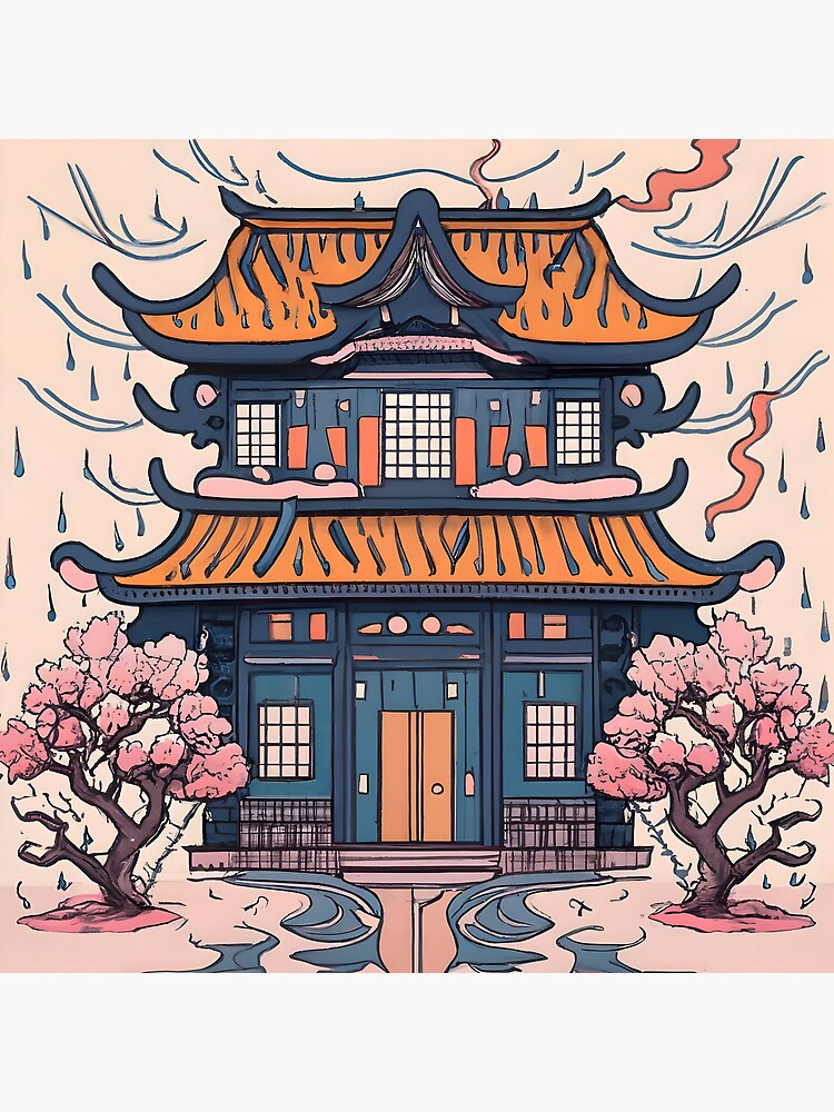 Thumbnail 4 of 4, Clock, Old Traditional Chinese house Siheyuan, minimalistic ink drawing designed and sold by Patricks-Art.