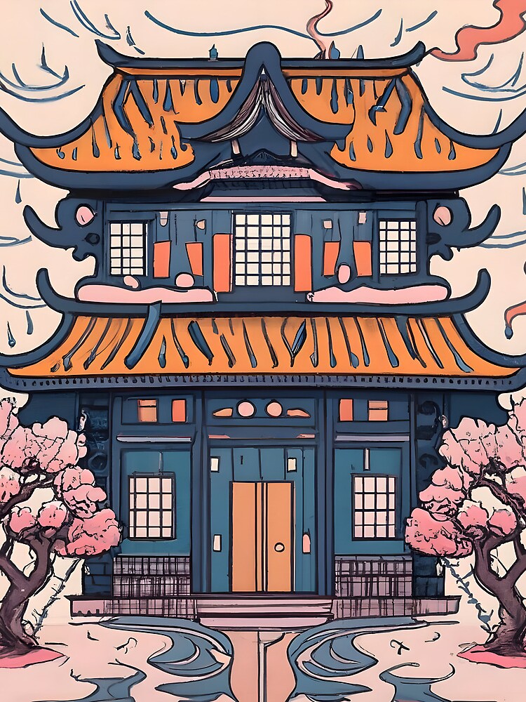 Thumbnail 3 of 3, Drawstring Bag, Old Traditional Chinese house Siheyuan, minimalistic ink drawing designed and sold by Patricks-Art.