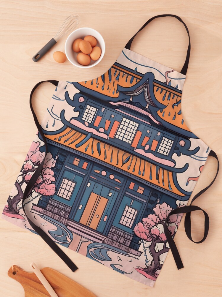 Thumbnail 1 of 6, Apron, Old Traditional Chinese house Siheyuan, minimalistic ink drawing designed and sold by Patricks-Art.