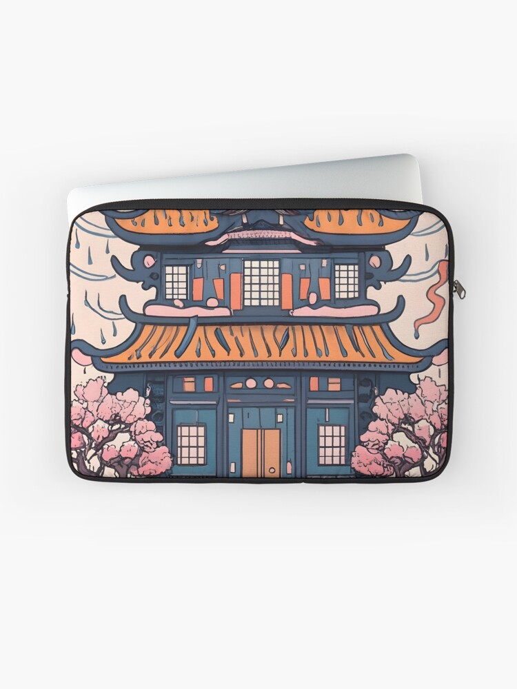 Thumbnail 1 of 2, Laptop Sleeve, Old Traditional Chinese house Siheyuan, minimalistic ink drawing designed and sold by Patricks-Art.