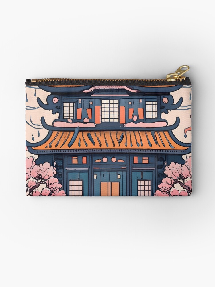 Thumbnail 1 of 4, Zipper Pouch, Old Traditional Chinese house Siheyuan, minimalistic ink drawing designed and sold by Patricks-Art.