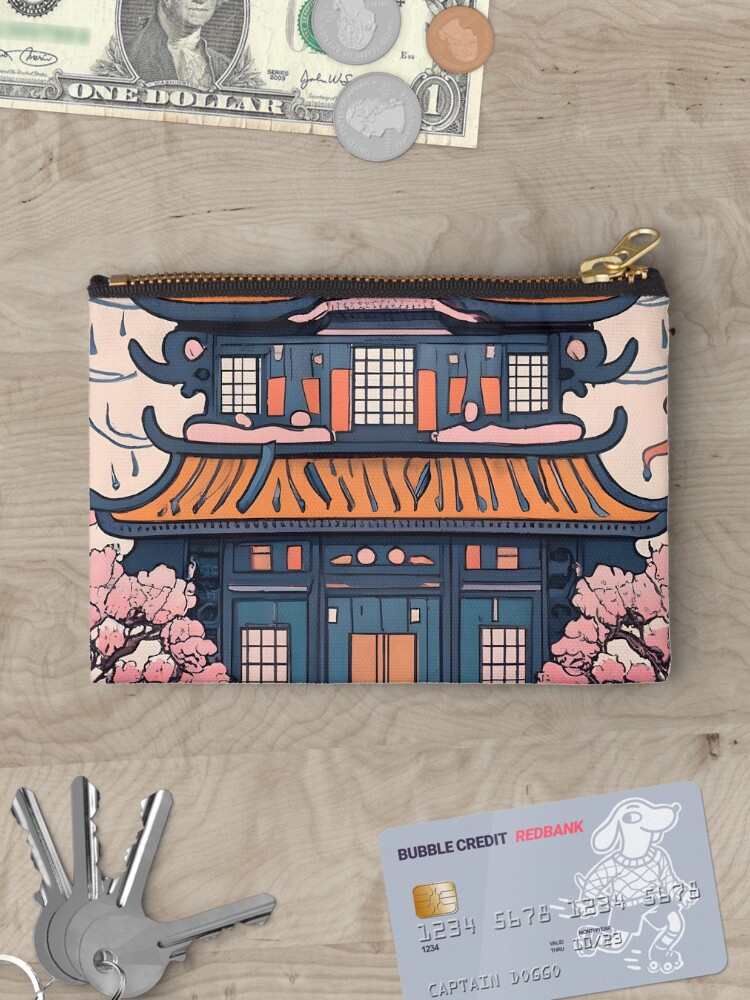 Thumbnail 3 of 4, Zipper Pouch, Old Traditional Chinese house Siheyuan, minimalistic ink drawing designed and sold by Patricks-Art.