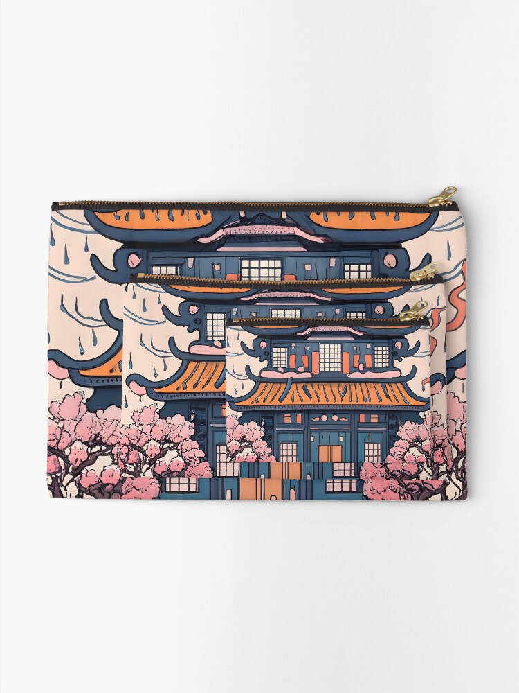 Thumbnail 2 of 4, Zipper Pouch, Old Traditional Chinese house Siheyuan, minimalistic ink drawing designed and sold by Patricks-Art.