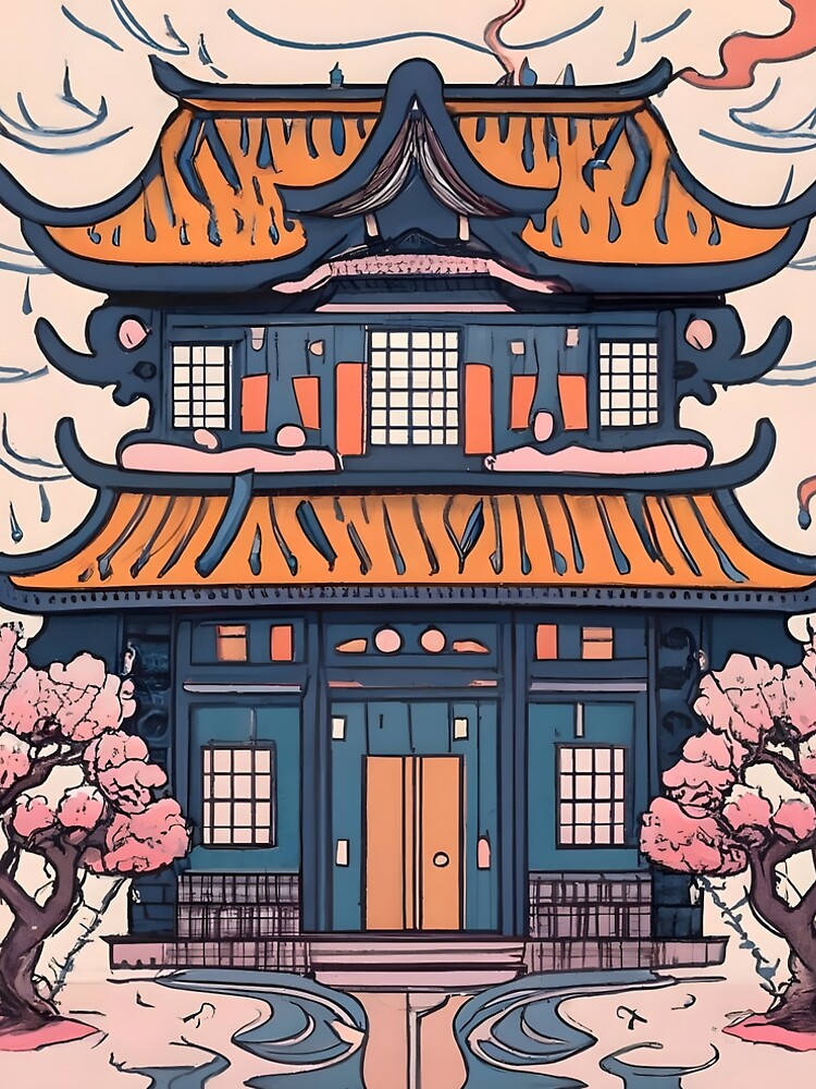 Thumbnail 4 of 4, A-Line Dress, Old Traditional Chinese house Siheyuan, minimalistic ink drawing designed and sold by Patricks-Art.