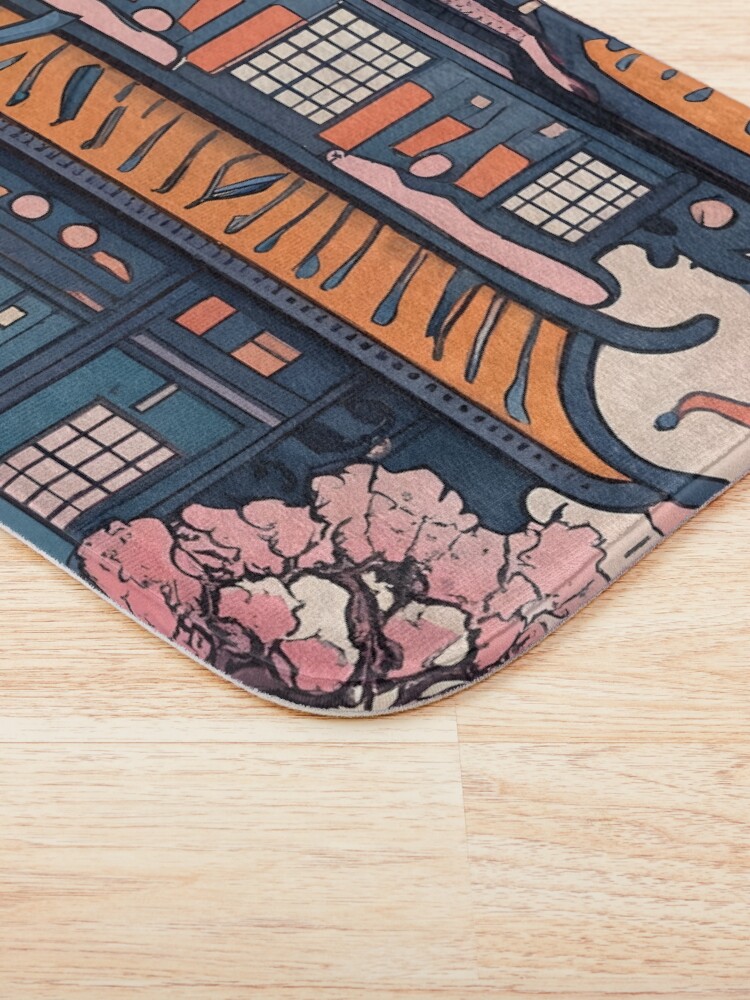 Thumbnail 3 of 6, Bath Mat, Old Traditional Chinese house Siheyuan, minimalistic ink drawing designed and sold by Patricks-Art.