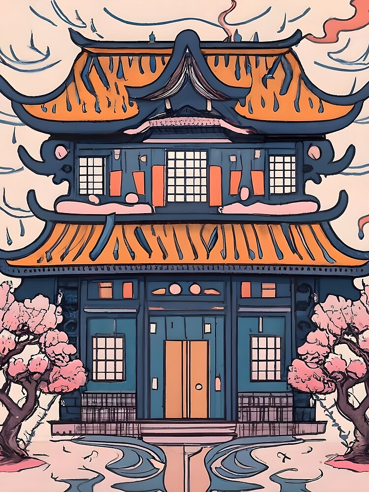 Thumbnail 3 of 3, Scarf, Old Traditional Chinese house Siheyuan, minimalistic ink drawing designed and sold by Patricks-Art.