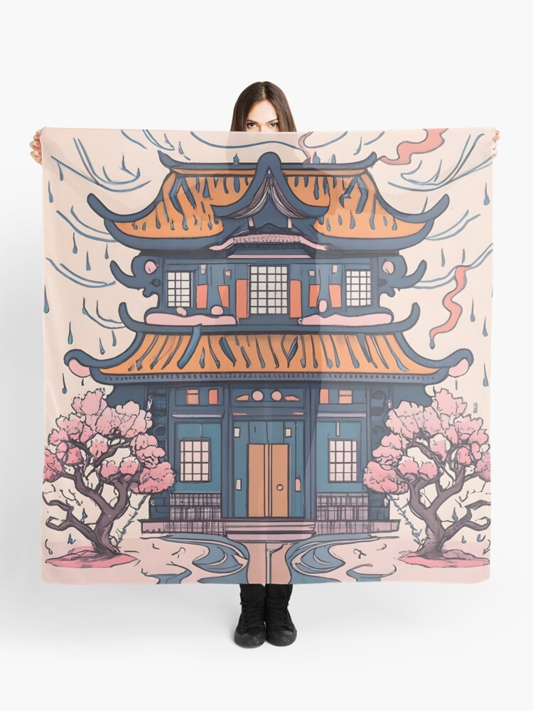 Thumbnail 1 of 3, Scarf, Old Traditional Chinese house Siheyuan, minimalistic ink drawing designed and sold by Patricks-Art.