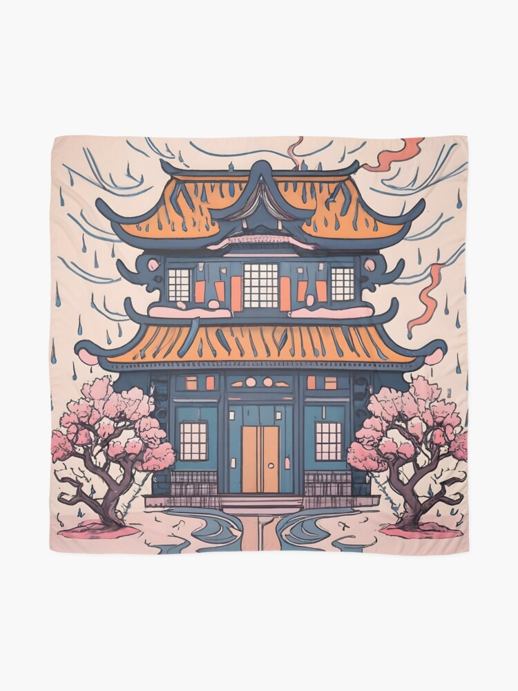 Thumbnail 2 of 3, Scarf, Old Traditional Chinese house Siheyuan, minimalistic ink drawing designed and sold by Patricks-Art.