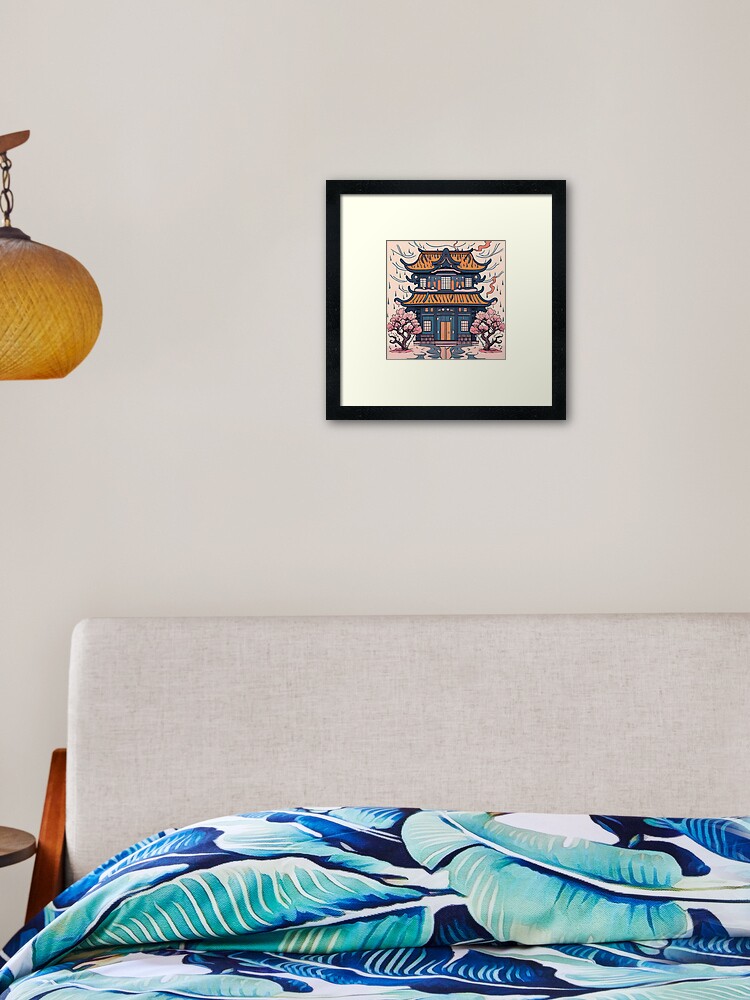 Thumbnail 2 of 7, Framed Art Print, Old Traditional Chinese house Siheyuan, minimalistic ink drawing designed and sold by Patricks-Art.