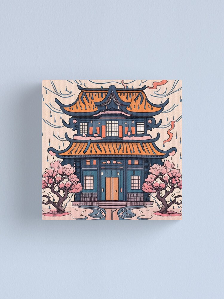 Thumbnail 1 of 3, Canvas Print, Old Traditional Chinese house Siheyuan, minimalistic ink drawing designed and sold by Patricks-Art.