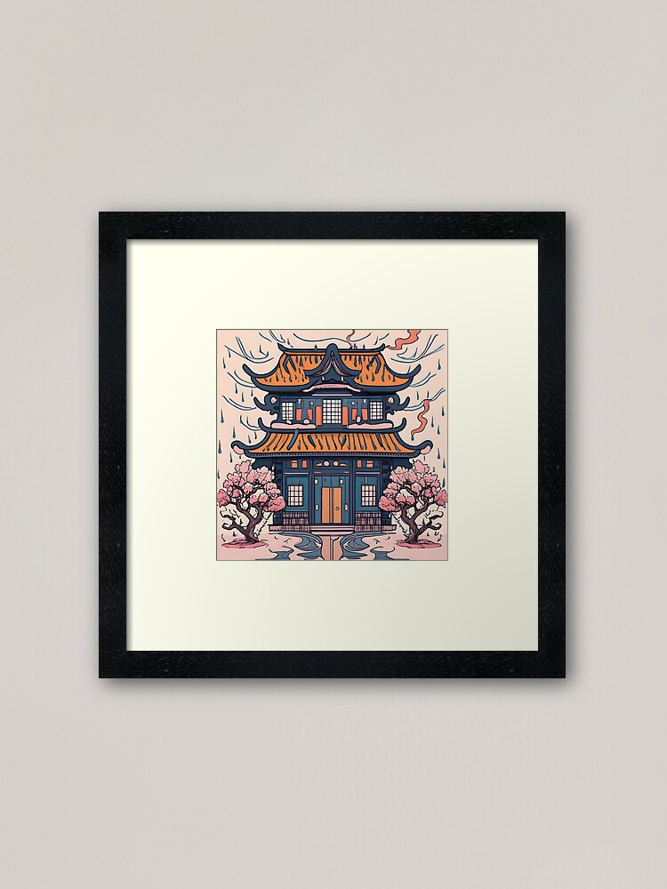 Thumbnail 1 of 7, Framed Art Print, Old Traditional Chinese house Siheyuan, minimalistic ink drawing designed and sold by Patricks-Art.