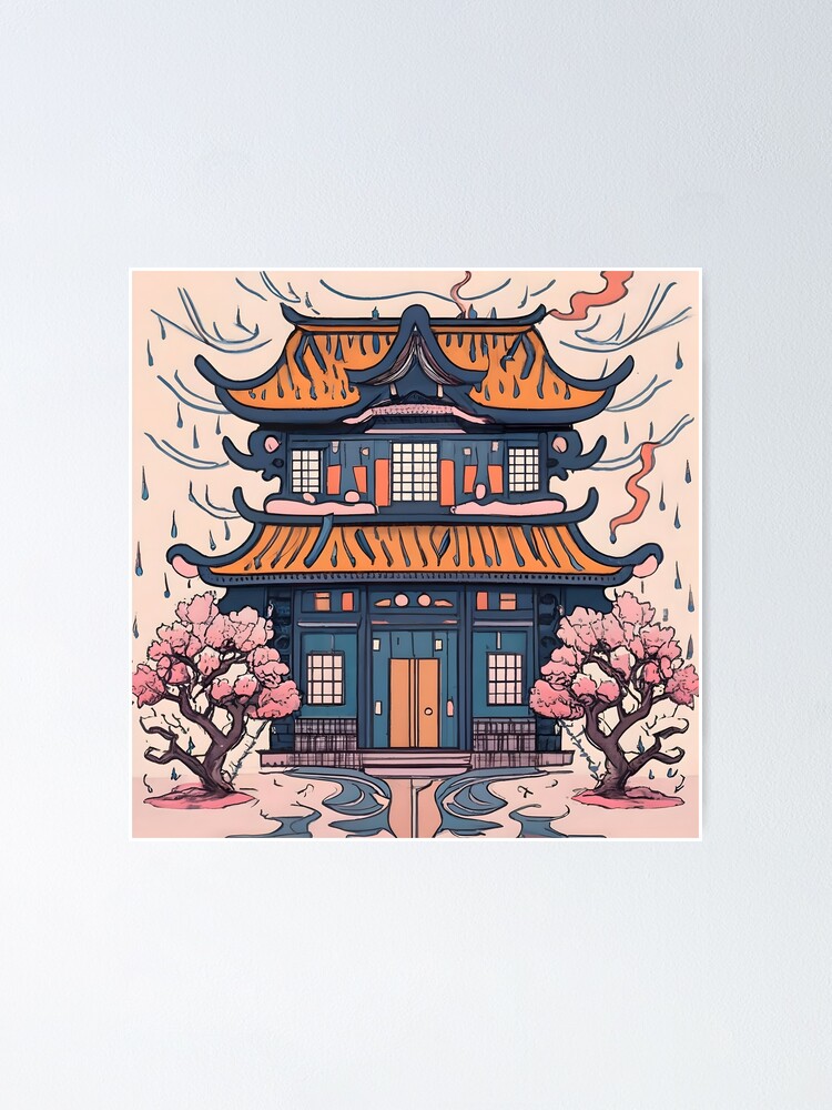 Thumbnail 1 of 3, Poster, Old Traditional Chinese house Siheyuan, minimalistic ink drawing designed and sold by Patricks-Art.