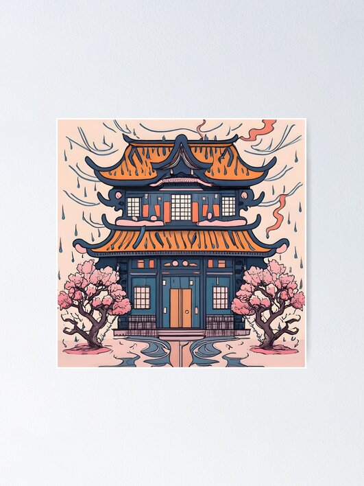 Thumbnail 1 of 3, Poster, Old Traditional Chinese house Siheyuan, minimalistic ink drawing designed and sold by Patricks-Art.