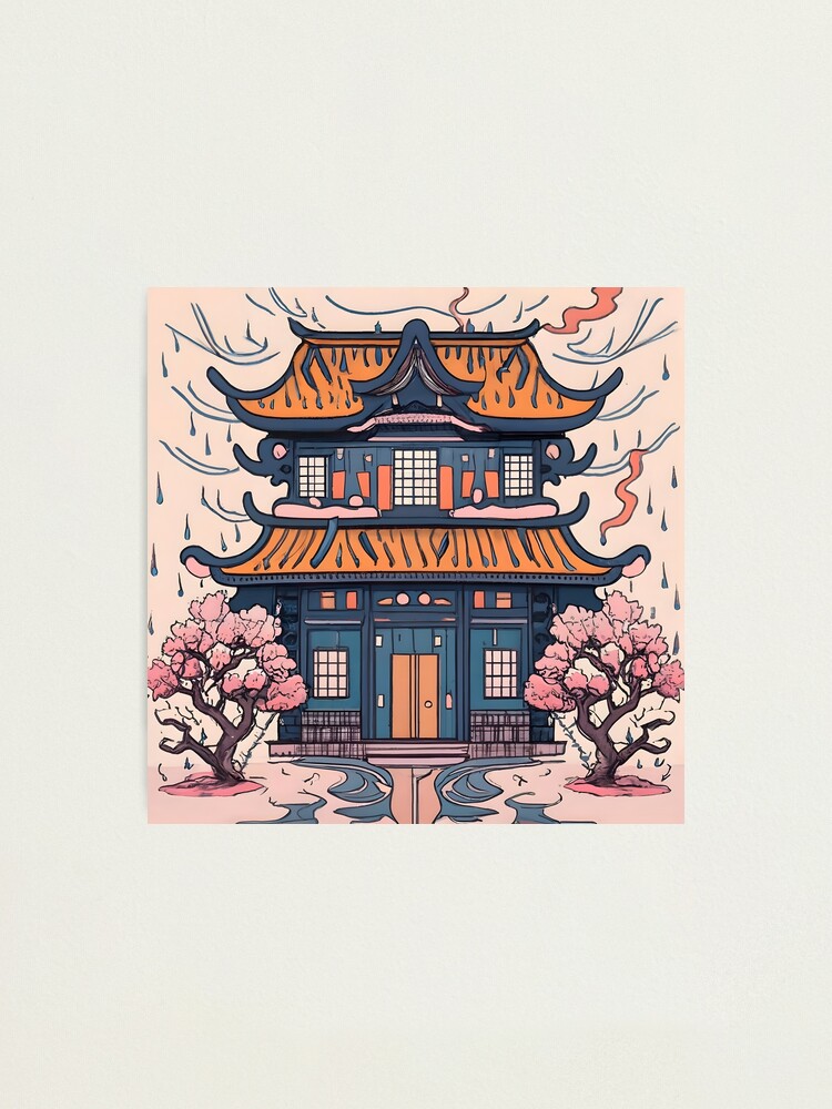 Thumbnail 1 of 3, Photographic Print, Old Traditional Chinese house Siheyuan, minimalistic ink drawing designed and sold by Patricks-Art.
