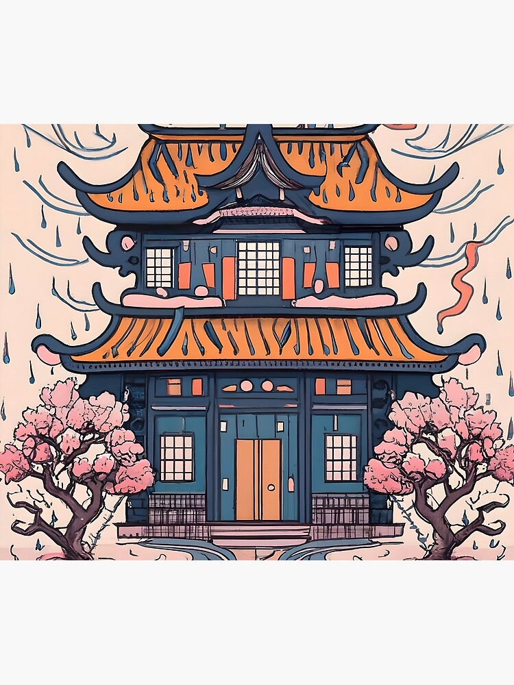 Thumbnail 3 of 3, Tapestry, Old Traditional Chinese house Siheyuan, minimalistic ink drawing designed and sold by Patricks-Art.