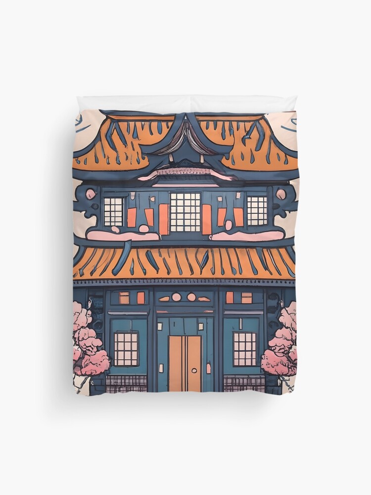 Thumbnail 1 of 2, Duvet Cover, Old Traditional Chinese house Siheyuan, minimalistic ink drawing designed and sold by Patricks-Art.