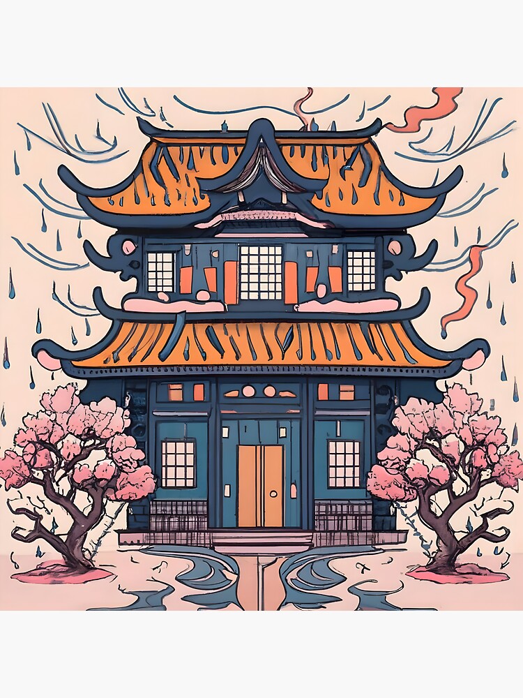 Thumbnail 3 of 3, Magnet, Old Traditional Chinese house Siheyuan, minimalistic ink drawing designed and sold by Patricks-Art.
