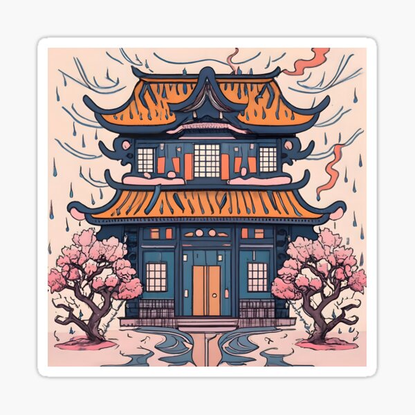 Item preview, Old Traditional Chinese house Siheyuan, minimalistic ink drawing designed and sold by Patricks-Art.