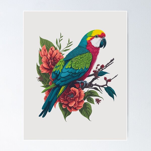 Item preview, Colorful Parakeet Bird with blooming flowers  designed and sold by davidbomel-Art.