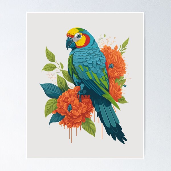 Item preview, Colorful Parakeet Bird with blooming flowers designed and sold by davidbomel-Art.
