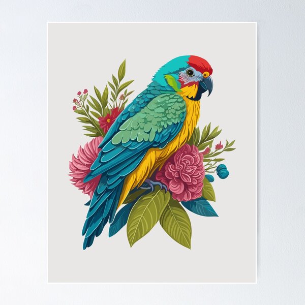 Item preview, Colorful Parakeet Bird with blooming flowers designed and sold by davidbomel-Art.