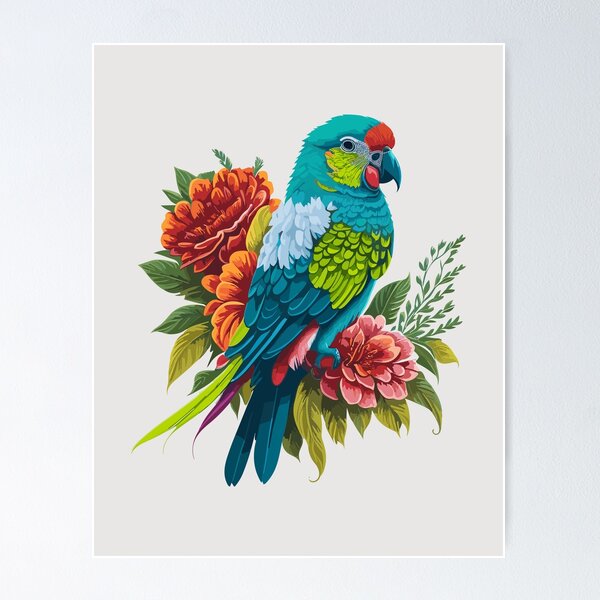 Item preview, Colorful Parakeet Bird with blooming flowers designed and sold by davidbomel-Art.