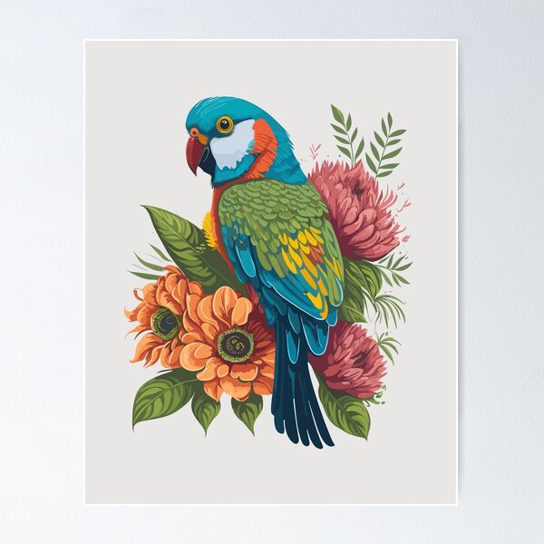 Item preview, Colorful Parakeet Bird with blooming flowers designed and sold by davidbomel-Art.