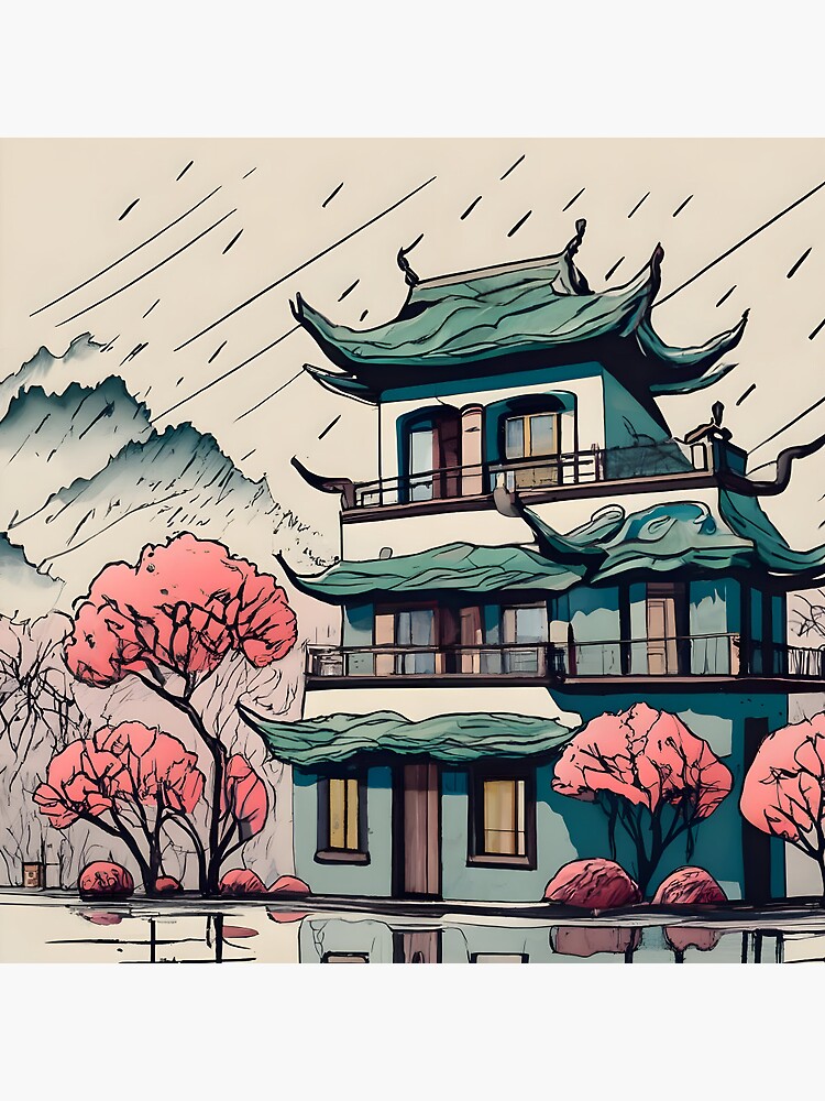 Thumbnail 3 of 3, Pin, Old Traditional Chinese house Siheyuan Drawing designed and sold by Patricks-Art.