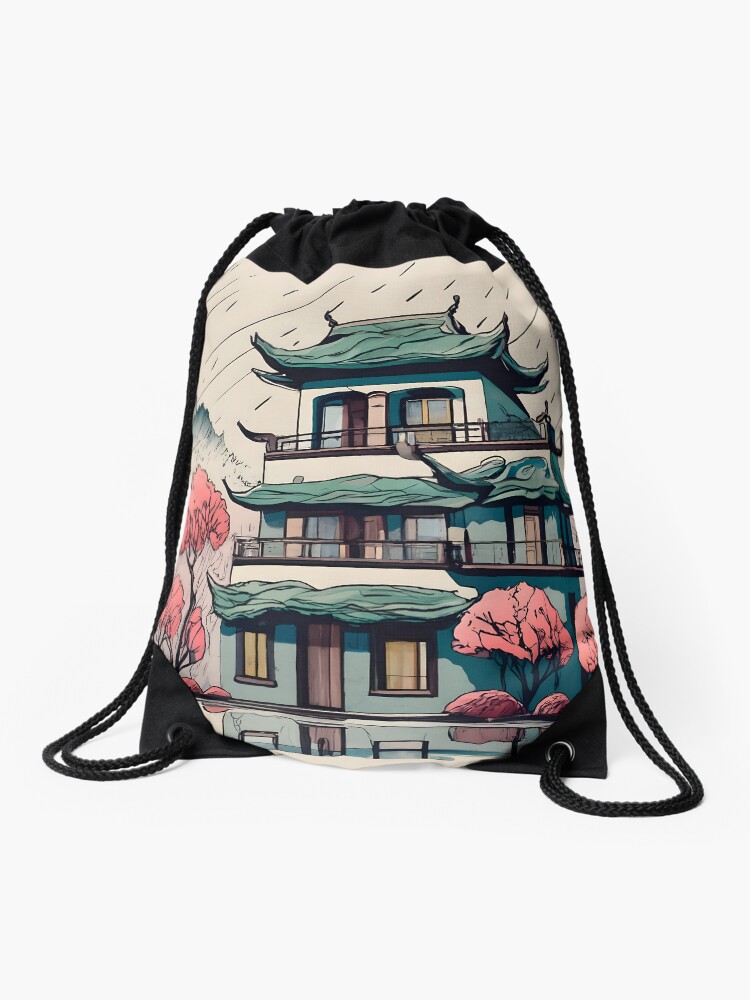 Thumbnail 1 of 3, Drawstring Bag, Old Traditional Chinese house Siheyuan Drawing designed and sold by Patricks-Art.