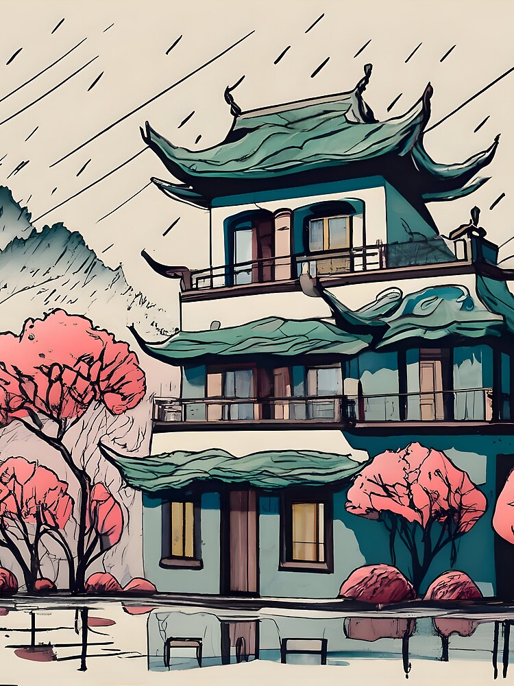 Thumbnail 3 of 3, Drawstring Bag, Old Traditional Chinese house Siheyuan Drawing designed and sold by Patricks-Art.