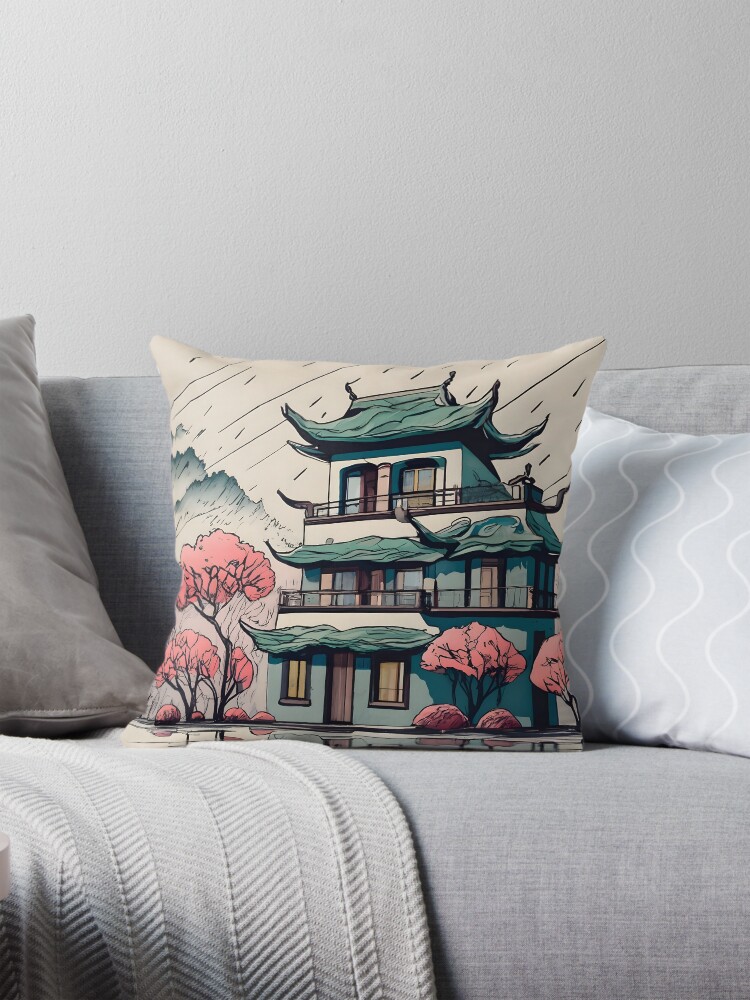 Thumbnail 1 of 4, Pillow, Old Traditional Chinese house Siheyuan Drawing designed and sold by Patricks-Art.