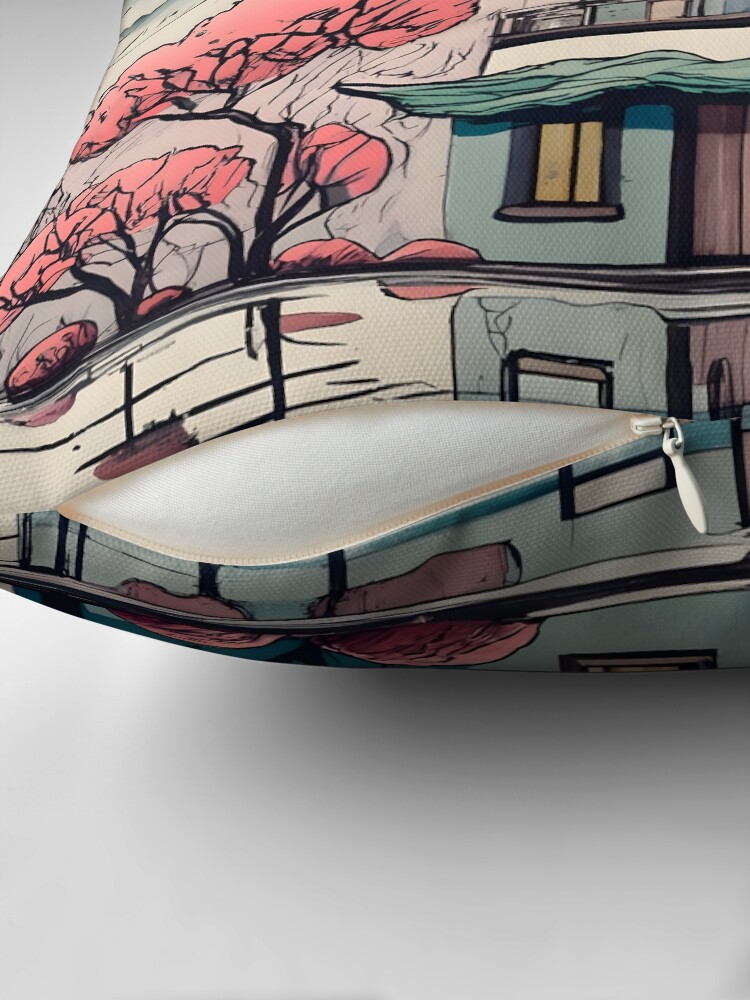 Thumbnail 2 of 4, Pillow, Old Traditional Chinese house Siheyuan Drawing designed and sold by Patricks-Art.
