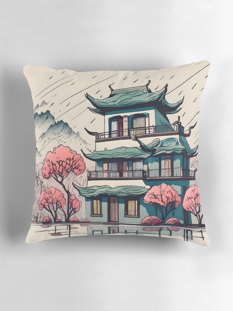 Thumbnail 3 of 4, Pillow, Old Traditional Chinese house Siheyuan Drawing designed and sold by Patricks-Art.
