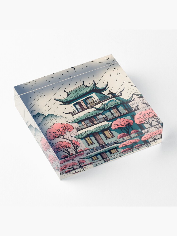 Thumbnail 3 of 5, Acrylic Block, Old Traditional Chinese house Siheyuan Drawing designed and sold by Patricks-Art.