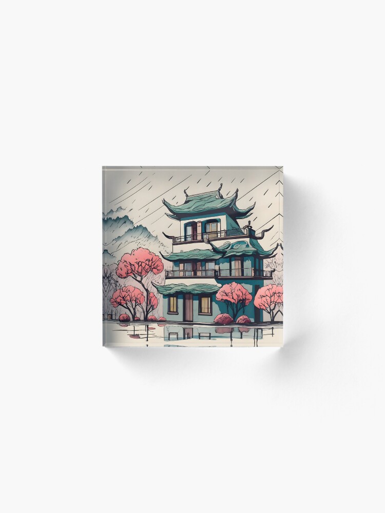 Thumbnail 2 of 5, Acrylic Block, Old Traditional Chinese house Siheyuan Drawing designed and sold by Patricks-Art.