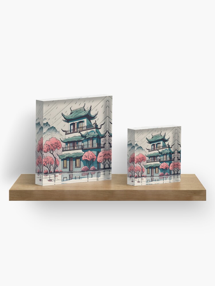 Thumbnail 4 of 5, Acrylic Block, Old Traditional Chinese house Siheyuan Drawing designed and sold by Patricks-Art.