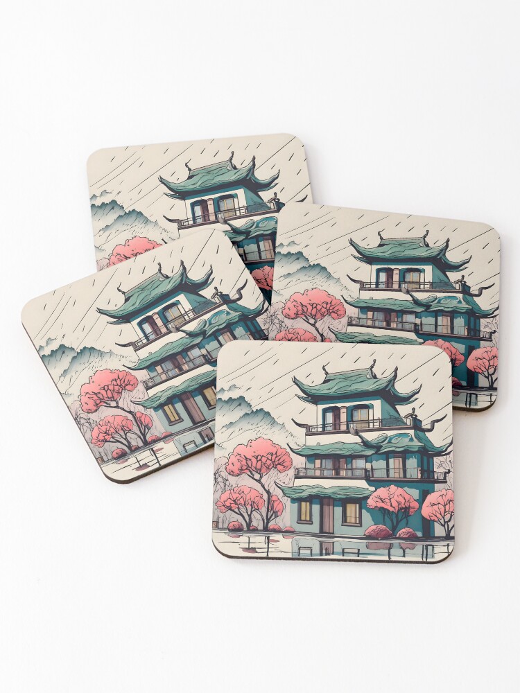 Thumbnail 1 of 5, Coasters (Set of 4), Old Traditional Chinese house Siheyuan Drawing designed and sold by Patricks-Art.