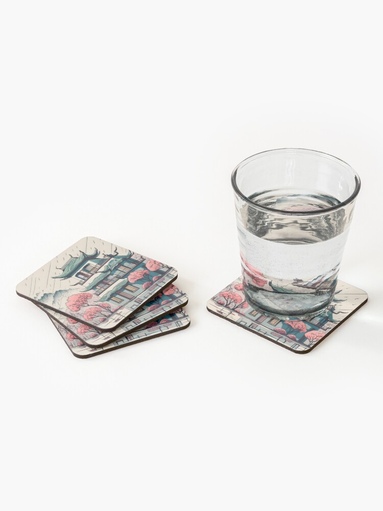Thumbnail 2 of 5, Coasters (Set of 4), Old Traditional Chinese house Siheyuan Drawing designed and sold by Patricks-Art.