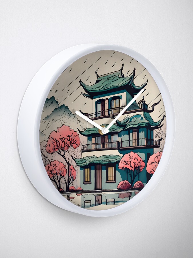 Thumbnail 1 of 4, Clock, Old Traditional Chinese house Siheyuan Drawing designed and sold by Patricks-Art.