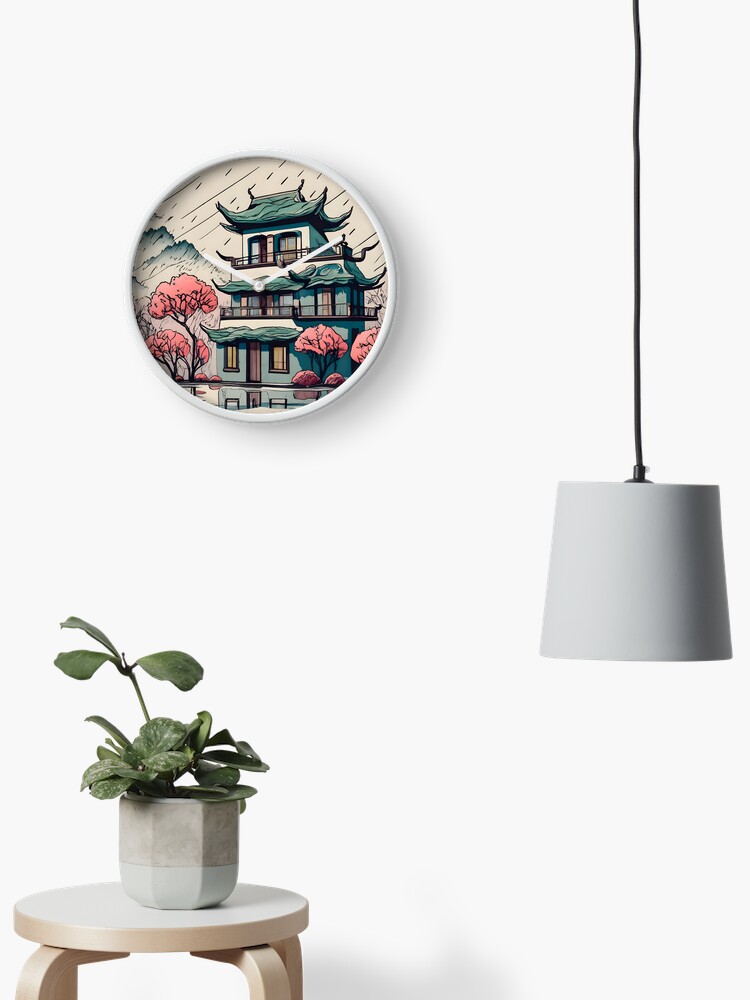 Thumbnail 2 of 4, Clock, Old Traditional Chinese house Siheyuan Drawing designed and sold by Patricks-Art.