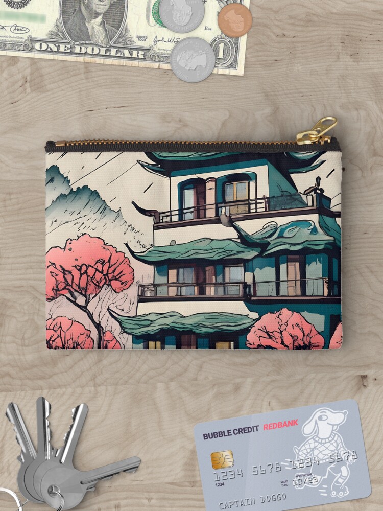 Thumbnail 3 of 4, Zipper Pouch, Old Traditional Chinese house Siheyuan Drawing designed and sold by Patricks-Art.