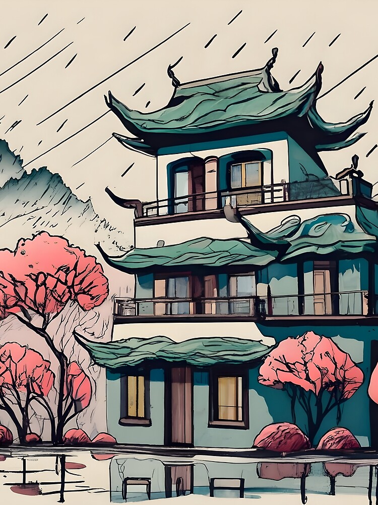 Thumbnail 5 of 5, Graphic T-Shirt, Old Traditional Chinese house Siheyuan Drawing designed and sold by Patricks-Art.