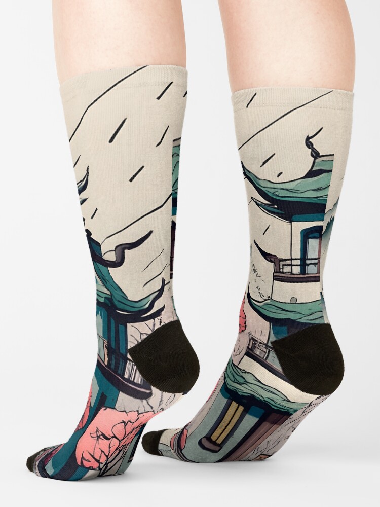 Thumbnail 4 of 5, Socks, Old Traditional Chinese house Siheyuan Drawing designed and sold by Patricks-Art.