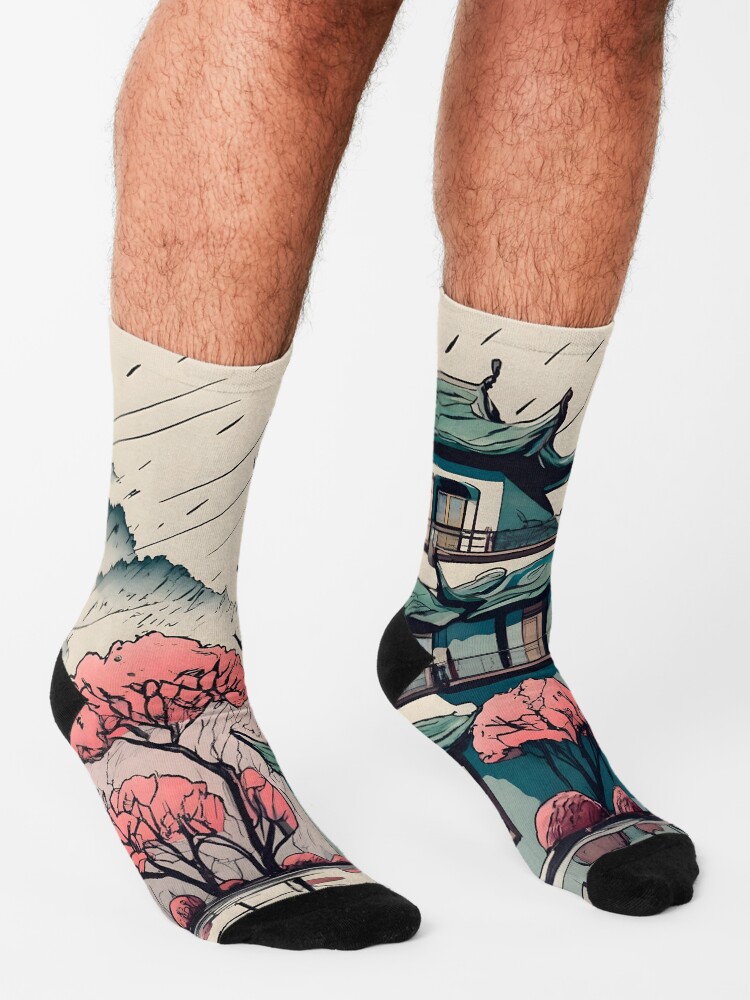 Thumbnail 3 of 5, Socks, Old Traditional Chinese house Siheyuan Drawing designed and sold by Patricks-Art.