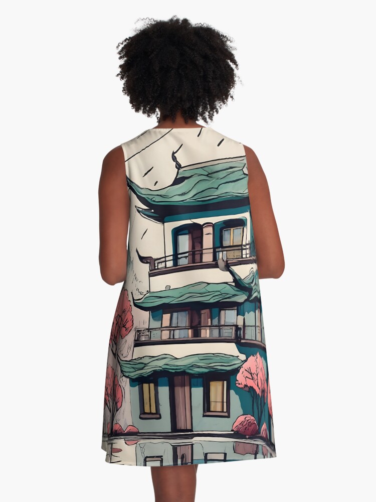 Thumbnail 3 of 4, A-Line Dress, Old Traditional Chinese house Siheyuan Drawing designed and sold by Patricks-Art.