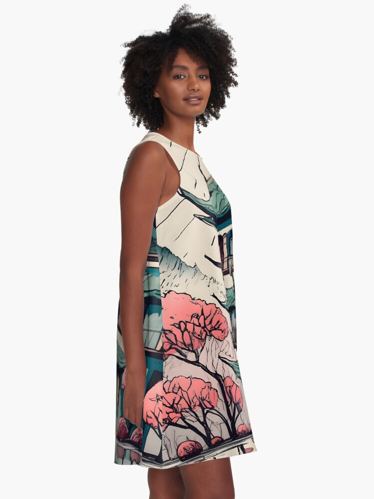 Thumbnail 2 of 4, A-Line Dress, Old Traditional Chinese house Siheyuan Drawing designed and sold by Patricks-Art.