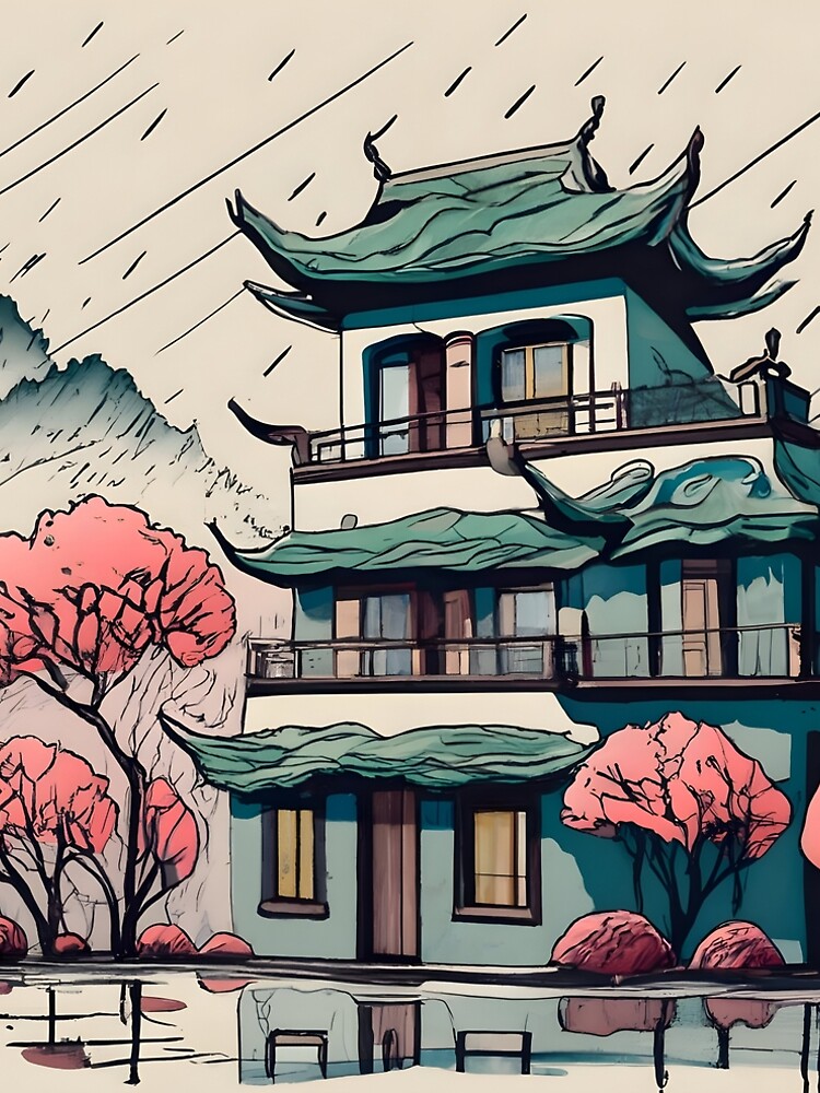 Thumbnail 4 of 4, A-Line Dress, Old Traditional Chinese house Siheyuan Drawing designed and sold by Patricks-Art.