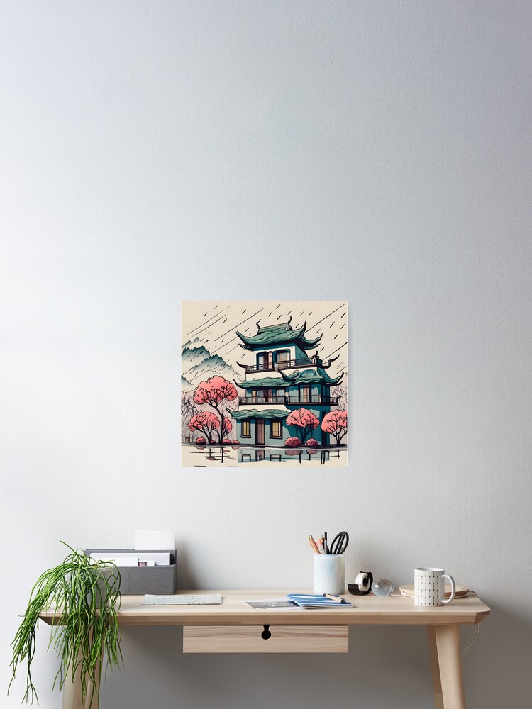 Thumbnail 1 of 3, Poster, Old Traditional Chinese house Siheyuan Drawing designed and sold by Patricks-Art.